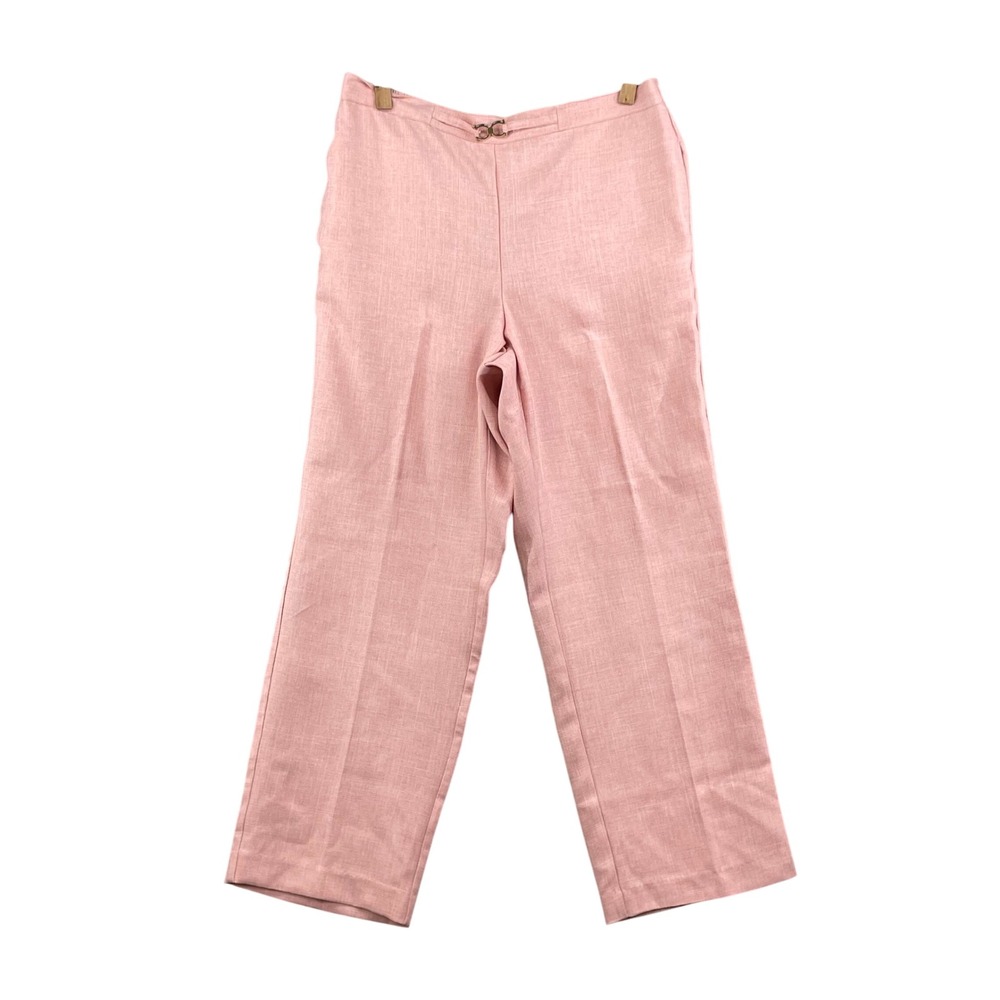 Alfred Dunner Classic Fit Pants Womens 12‎ Pink Linen Look Elastic Back Trousers